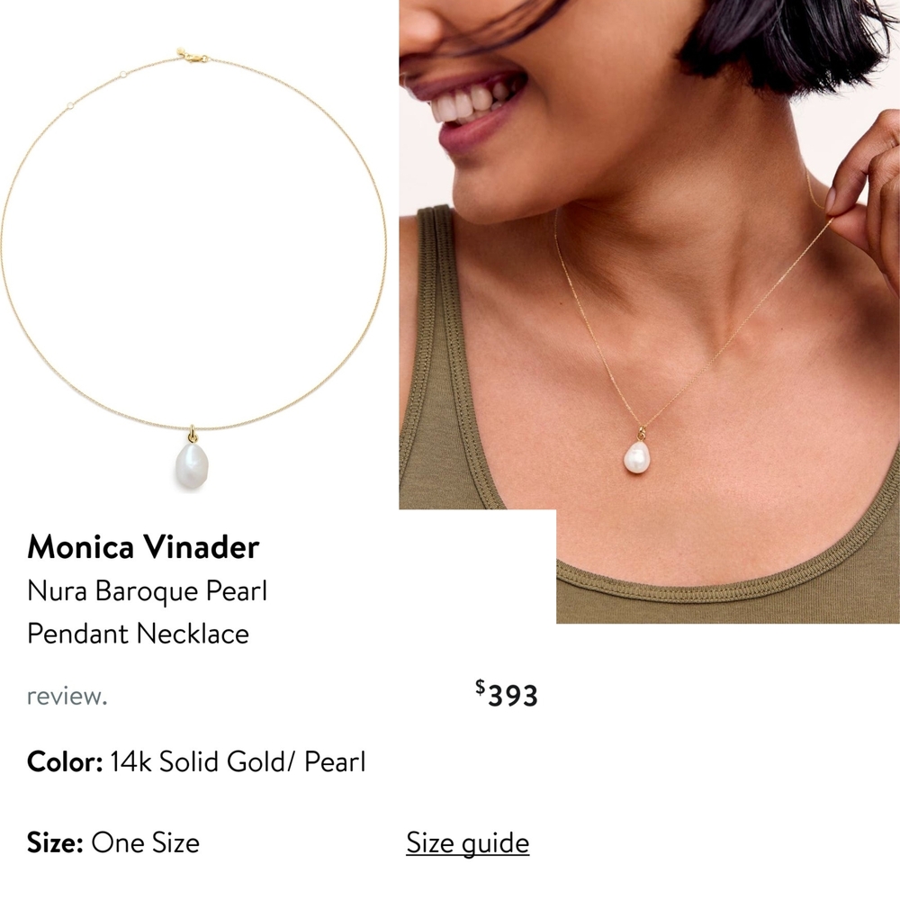 Monica Vinader Nura Baroque Pearl Pendant Necklace in Gold 14k. #292